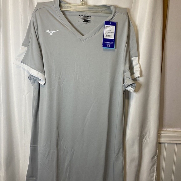 womens Mizuno aerolite v-neck jersey gray & white size x-large new w/tags - Picture 1 of 9
